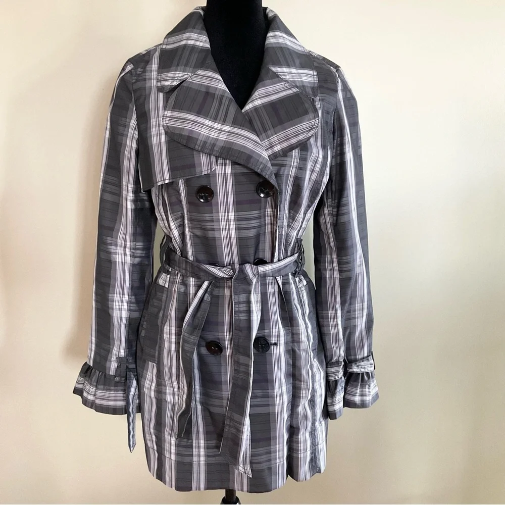 Willi Smith‎ Gray Plaid Trench Coat